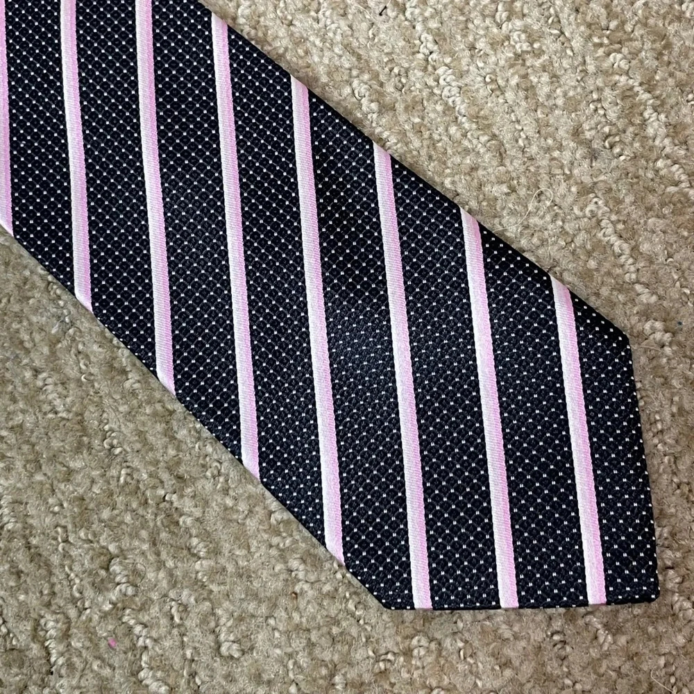 Hugo Boss Mens Repp Black Pink Stripe Dot Silk Tie Italy‎ Business Core Timeless
